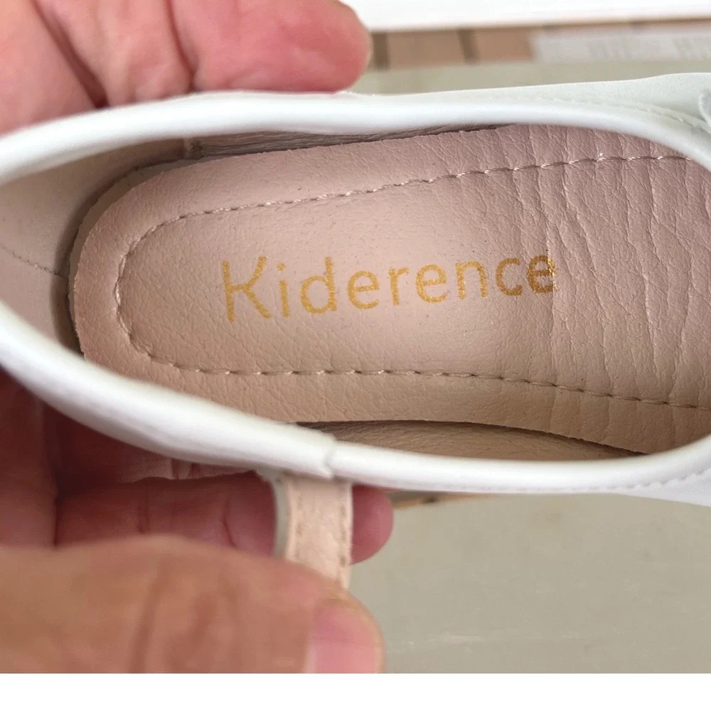 Kiderence Kids White Mary Jane Bow Flats Hook Loop Strap Size 5 (baby)